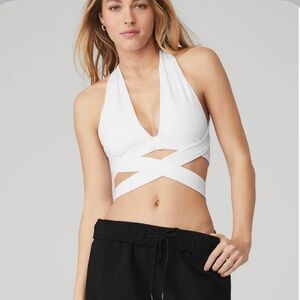 White Alosoft Switch It Up Bra Halter Crop Top